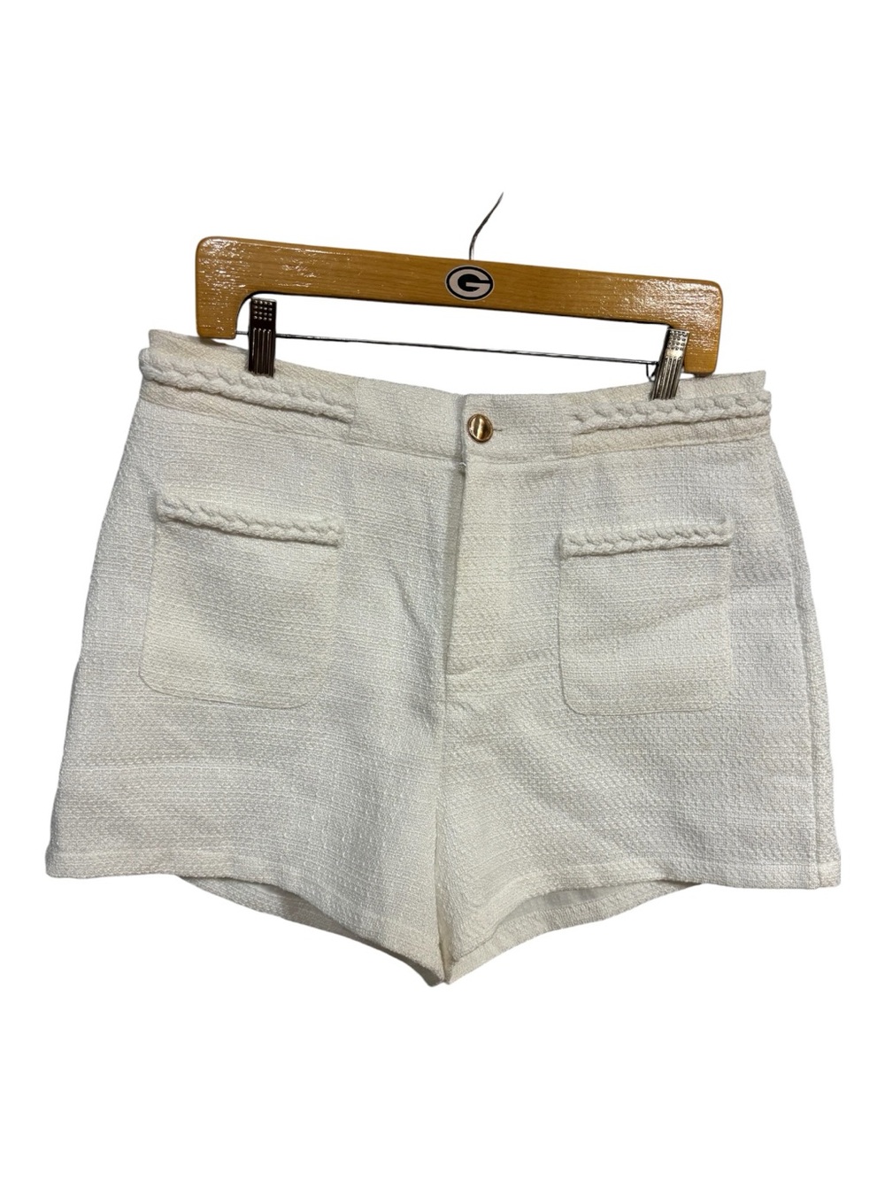 Unbranded- White Boucle Textured Tailored Braidered Waist Shorts EUC Runs small